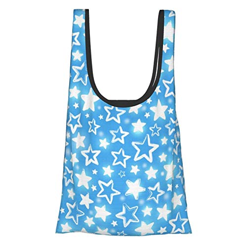 Bolsa de la compra reutilizable y lavable con diseño de estrellas brillantes de Navidad (3) bolsa de compras plegable y respetuosa con el medio ambiente de 50 libras