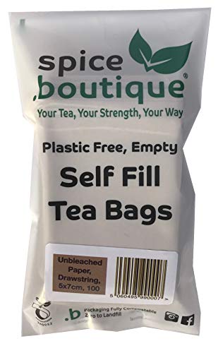 .boutique, spice.boutique Bolsas de té rellenables de papel reciclado sin blanquear, Libres de plástico, Para una taza, Medidas 5x7 cm; 100 unidades.