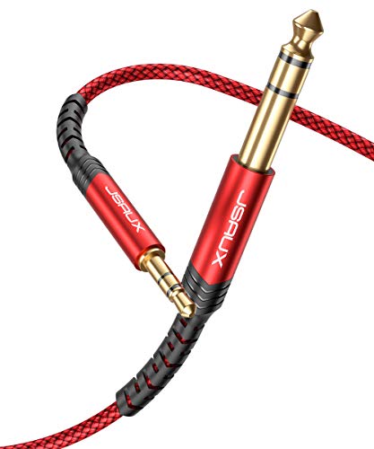 Cable Jack 3.5mm a 6.35mm JSAUX TRS Jack de Cable de Audio estéreo bidireccional 6M para Guitarra, computadora portátil, Dispositivos de Cine en casa, Altavoces y amplificadores-Rojo