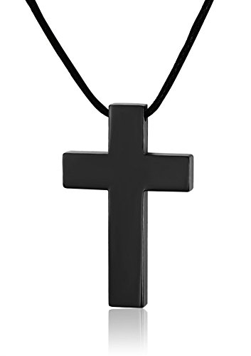 Cadena de acero inoxidable de Bliqniq con forma de cruz, para hombre, de color negro, con cuerda, de longitud de 42 a 62 cm, ajustable, perfecta como regalo de san Valentín