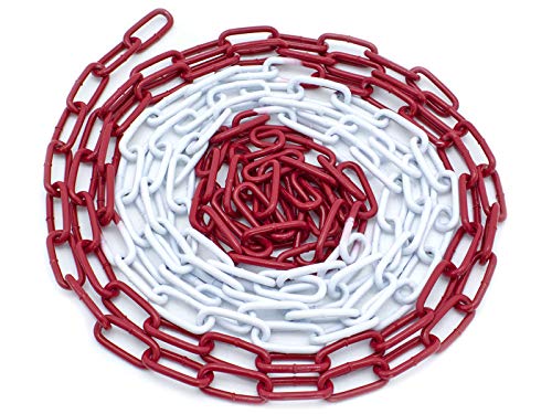 Cadena de barrera de dos colores rojo-blanco. Advertencia cadena de eslabones de 5 mm cadena de seguridad de construcción cadena de seguridad de metal. (26 metro)