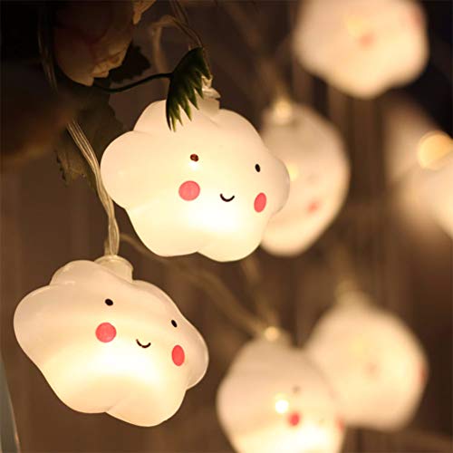 Cadena de luces LED con 20 nubes, funciona con pilas, color blanco cálido, decoración para fiestas de Navidad, habitación de los niños