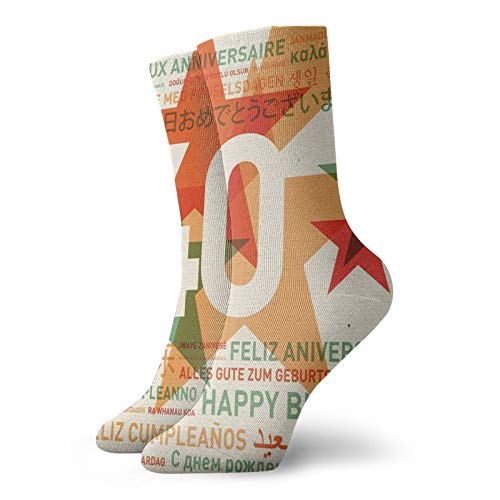 Calcetines suaves de longitud media pantorrilla, felices cumpleaños de todo el mundo en diferentes idiomas, estilo retro, calcetines para mujeres y hombres, ideales para correr