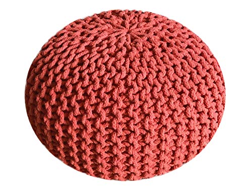 casamia Taburete de punto Pouf, diámetro de 45 cm, asiento puff de punto grueso, cojín de suelo, altura de 30 cm, color rojo ladrillo