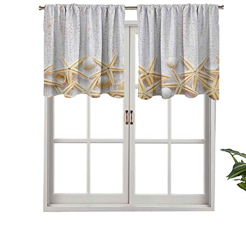 Cenefas de cortina con bolsillo para barra, cortinas de ventana con patrón de madera, diseño tropical de luna de miel, color marino, juego de 2, 42 x 24 pulgadas para ventana de cocina