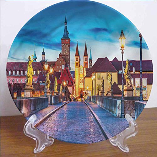 Channing Southey - Plato decorativo impreso urbano en 3D, diseño de Bavaria Alemania Puente redondo de porcelana de cerámica para decoración de mesa de comedor, fiesta, cocina, decoración del hogar