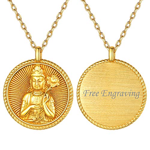 ChicSilver Monedas con Textos Personalizados Patrones de Caballo Budhisattva Mahasthamaprapta Collar Religioso Plata de Ley 925 para Familias Colgantes Redondos con Cadena Elegante