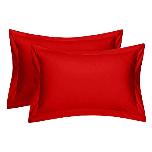 Comfort Beddings - Juego de 2 fundas de almohada 100% algodón egipcio de 400 hilos, almohadones Oxford, paquete de 2 - blancos (tamaño estándar de 50 x 75 cm), algodón, Rojo, Standard ( 50cm x 75cm )