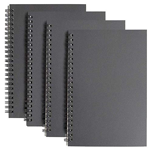 Cuaderno de bocetos en espiral A4, color negro, con cubierta de papel de estraza en blanco, ideal para viajes y escuelas, 100 g/m², 100 páginas, 50 hojas, 4 unidades