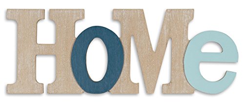 Decoración levandeo, diseño 3D, con la palabra Home, 35 x 13 cm, letras de madera natural, color azul
