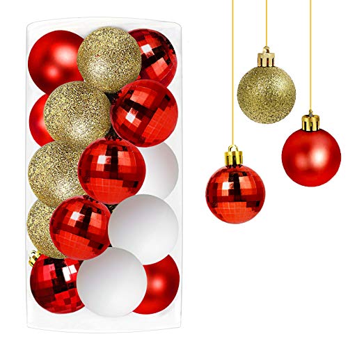 Decoraciones Navideñas 24 Piezas Bola de Navidad,Tradicional Rojo Irrompible Bolas para Arbol de Navidad para Decoración de árboles de Navidad, Bodas, Decoración de Fiestas