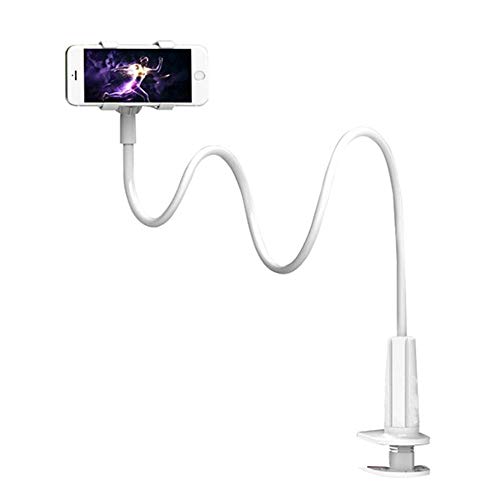 DeskSide Flexible Phone Holder,New Long Arms Universal Gooseneck Phone Holder,360 Adjustable Stand Clamp for All Phone Models (White)