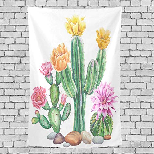 Elinna Cactus Tapestry Succulent Flower White Vertical Wall Hanging Polyester Wall Art Tapestry Headboard Home Decor For Living Room Bedroom 60 X 40 Inch 80x60in（150x200in）