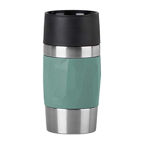 Emsa N21603 Travel Mug - Termo compacto de acero inoxidable, 0,3 litros, 3 horas calientes, 6 horas frías, 100 % hermético, antigoteo, apto para lavavajillas, apertura para beber de 360°, color verde