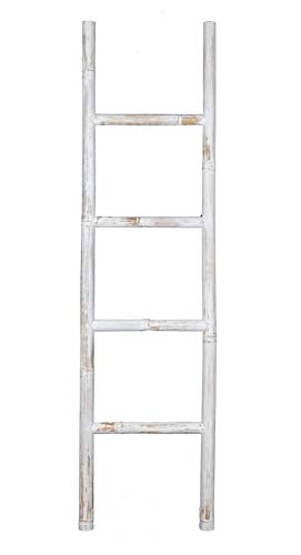Escalera decorativa de bambú, color blanco, 150 x 40 cm, estilo shabby chic