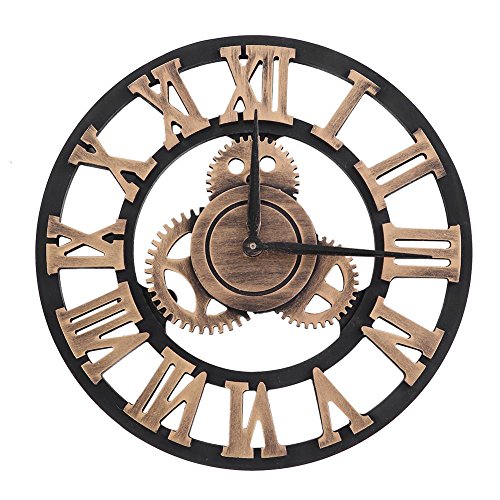 Fdit - Reloj de pared 3D estilo vintage - Reloj de pared hecho a mano - Reloj de grandes dimensiones - Fabricado en madera vintage -Ideal para decorar el living, el salón - Medidas 58cm - Color oro