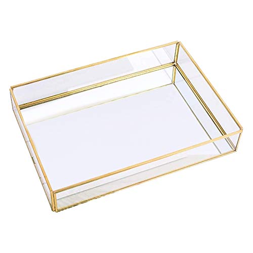 Fransande - Espejo de bandeja de espejo rectangular con capacidad para perfumes, joyas, cosméticos, maquillaje, una revista y más core, etc. (12 x 8 x 2 pulgadas)