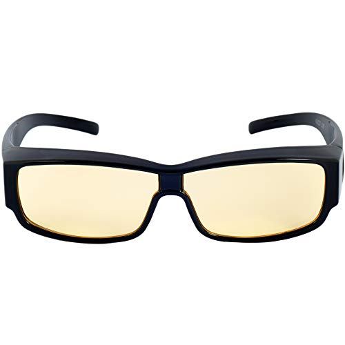 Gafas para Ordenador Anti luz Azul - Lentes Color Ámbar Potente Filtro - Protege los Ojos Frente a la dañina luz Azul de Las Pantallas y Monitores - Úselos sobre Sus Gafas Correctivas