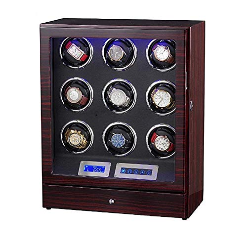 GLXLSBZ Caja de Reloj para 9 Relojes con enrollador de Reloj Unisex automático cuádruple de Madera con luz LED, Pantalla táctil LCD con Modo 5