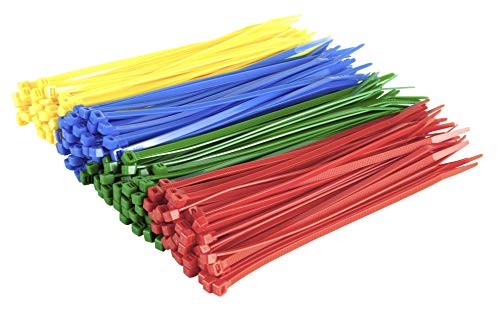 Gocableties - Lote de 200 bridas de nailon de alta calidad, 200mm x 4.8, color rojo, verde, azul y amarillo, multicolor