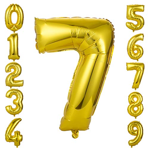 GWHOLE Globos Número 7, Globo Color Oro Globo Grande de Aluminio 1 2 3 4 5 6 7 8 9, Globos para Fiestas de Cumpleaños, Aniversario