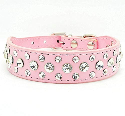 haoyueer Collar de piel sintética con diamantes de imitación para mascotas, perro, gato, cachorro, negro, talla S, M, L, XL, color rosa