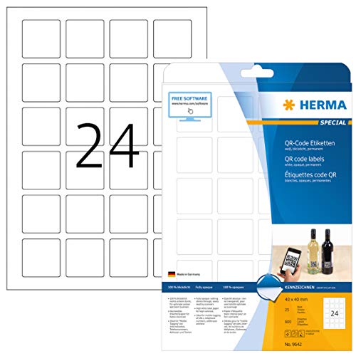 Herma 9642 - Paquete de 600 etiquetas adhesivas cuadradas para código QR (40 x 40 mm), color blanco opaco