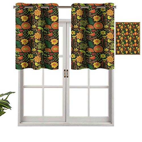 Hiiiman Cortinas cortas opacas con ojales, flores adornadas, juego de 1, cenefas pequeñas de media ventana de 91,4 x 45,7 cm para cocina