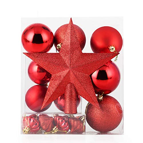 himaly 20pcs Bolas de Navidad Adornos Navideños para Arbol, Decoración de Bolas de Navidad Plástico de Rojo