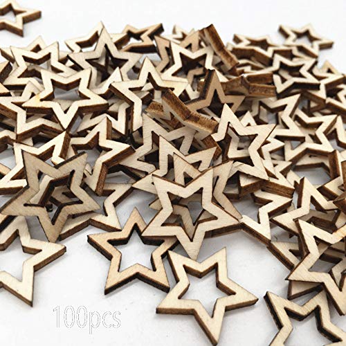inherited 100 pcs Mini rebanadas de estrellas de madera, Madera Adornos Estrella, para Fiesta de Navidad DIY Decoración de Dispersión de Mesa de Manualidades