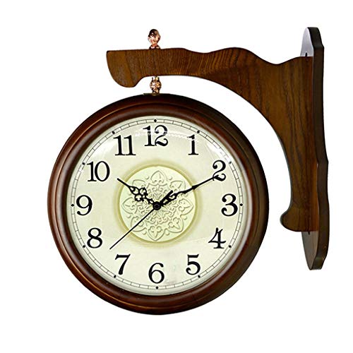 Inicio Relojes de pared Reloj de pared de doble cara decorativo vintage Estilo antiguo Reloj de pared de pie Marco de madera y reloj de vidrio Sala de estar Reloj grande silencioso a tiempo decoración
