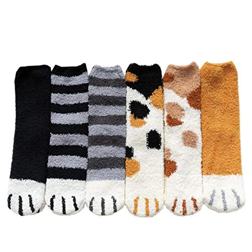 Invierno piso medias antideslizantes, calcetines garras del gato lindo animal caliente mullido por mujeres de la muchacha 6PCS, Pet Supplies