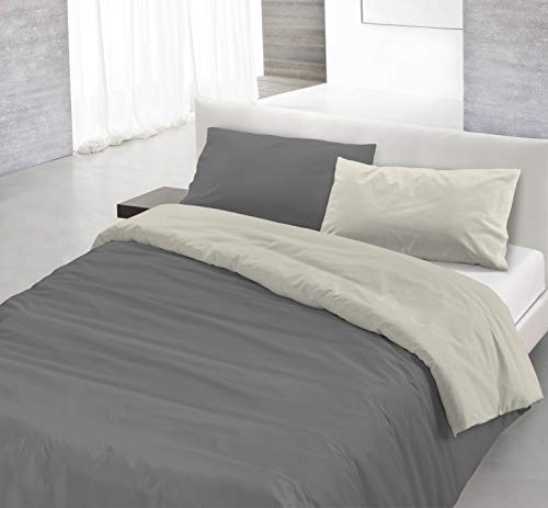 Italian Bed Linen Juego de Funda nórdica Natural Colour, Gris Humo/Crema, 1 Plaza y Media