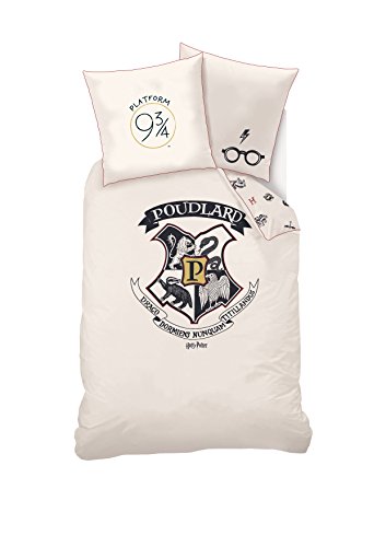 Juego de cama de 3 piezas, funda nórdica de Harry Potter (140 x 200 cm) + 1 funda de almohada y sábana bajera (90 x 190 cm) – Harry Potter – Edición Limitee