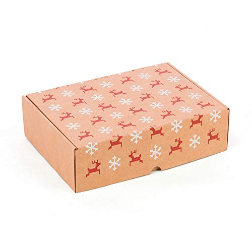 Kartox | Caja con estampado de navidad Renos y Nieve| Caja de Cartón Automontable |Caja para regalo 30 x 22 x 8 CM| 4 unidades