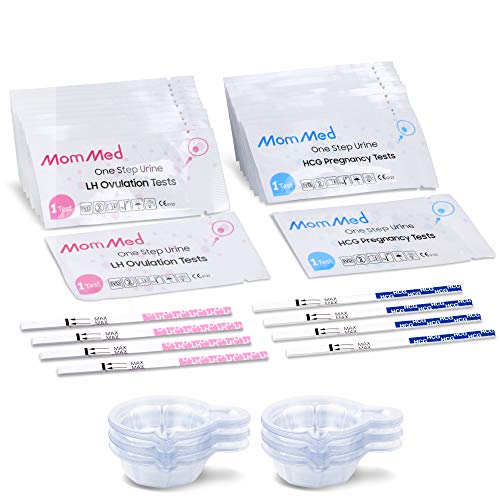 Kit prueba de ovulación MOMMED HCG15-LH40, 15 pruebas de embarazo y 40 tiras de test de ovulación con 55 vasos de orina Prueba de embarazo temprana confiable y rápida