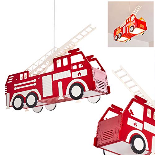 Lámpara colgante para niños Praya coche bomberos de plástico rojo, 2 x E27 max 13 vatios, ideal para sala de juegos y habitación de los adolescentes