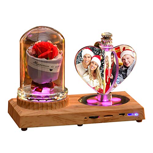 Lámpara de música Bluetooth personalizada Álbum de fotos Luz nocturna Marco de fotos de cristal de corazón 3D(Rosa roja)