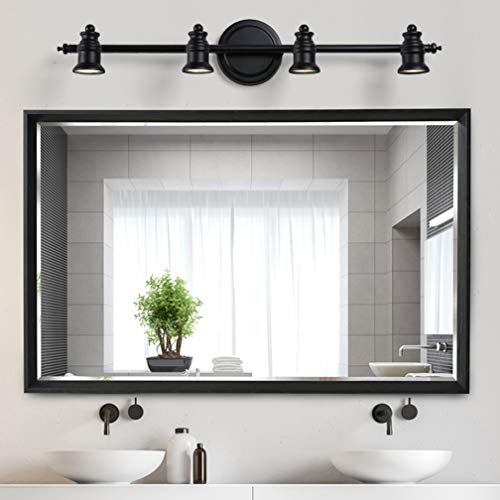 Lámparas de espejo LED vintage Apliques giratorios creativos Luz clásica de espejo de color negro Lámpara de espejo nórdico para baño con focos LED IP 44 10cm de la pared, 4- cabeza