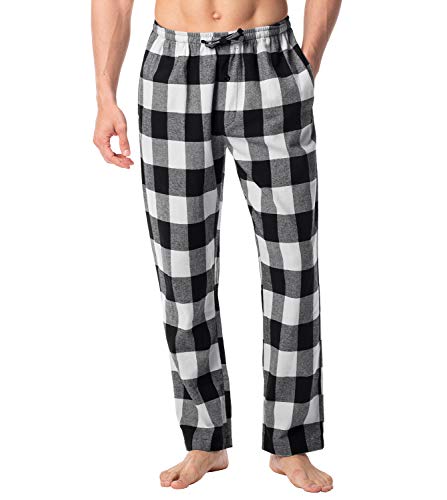 LAPASA PerfectSleep - Pijama de 100% Algodón Franela con Estampado Escocés para Hombre M39 (Negro Y Gris, M (Cintura 81-86, Largo 108 cm))
