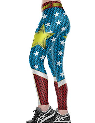 Leggins Deportes Mujer Deportivos Pantalón 3D Impresión Estrella Mallas Deportivas de Correr Gym Fitness Largos Pantalones de Yoga Gimnasio Carnaval Medias (Azul, S,M)