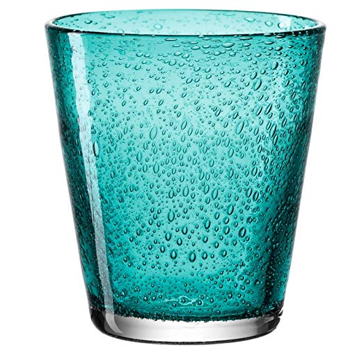 Leonardo Burano 034758 - Juego de 6 vasos de agua hechos a mano, vasos aptos para lavavajillas, vasos de cristal multicolor, turquesa, 330 ml