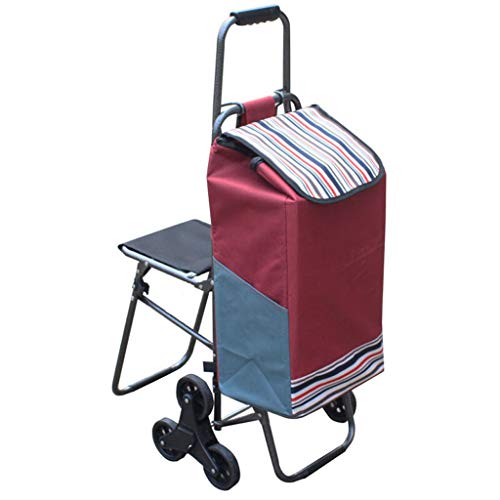 LICHUAN Carro de la Compra Carro de Compra Plegable Carro Cuadrado Push-Pull Carro de la Compra Taburete Puede Sentarse Trolley de Cuatro Ruedas 47 * 56 * 60CM Carrito de Compras (Color : Red)