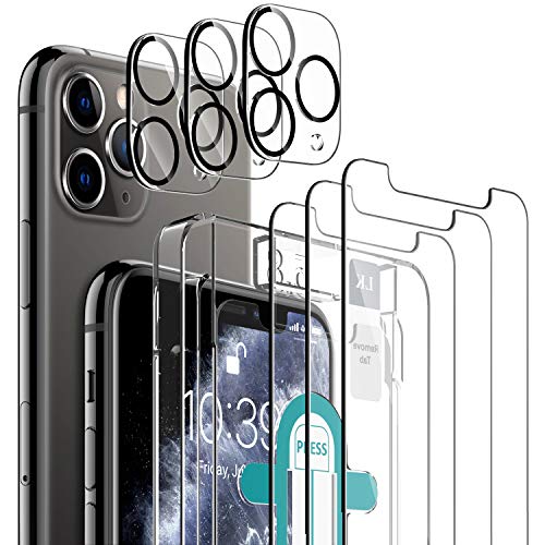 LK Compatible con iPhone 11 Pro Protector de Pantalla,3 Pack Cristal Templado y 3 Pack Protector de Lente de cámara, Doble protección