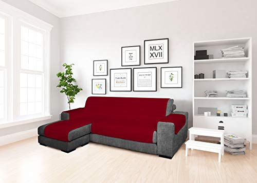 MB home basic Funda de sofá con Chaise Longue de Tela, Color Burdeos, 240 cm