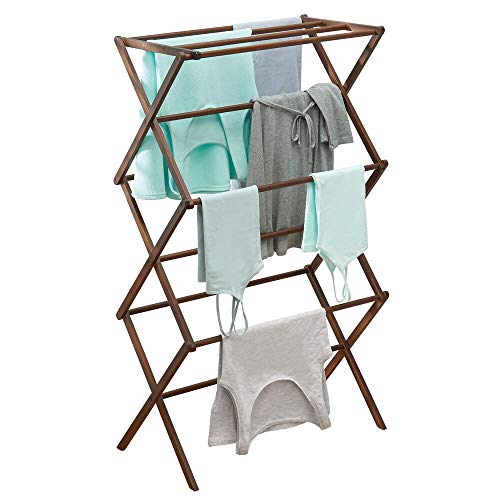 mDesign Tendedero de ropa plegable de bambú – Secador de ropa extensible con 3 niveles – Colgadores de ropa de diseño moderno para ahorrar espacio – marrón oscuro