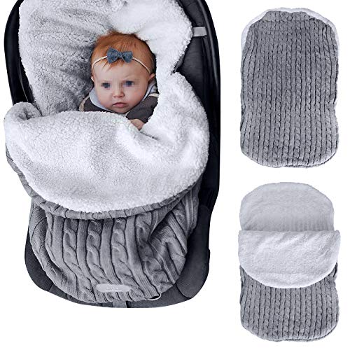 Mengqiy Manta para bebé recién nacido, gruesa de punto, suave, cálida, de forro polar, saco de dormir, para bebés de 0 a 12 meses, color gris