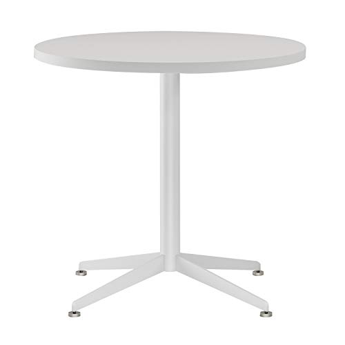 Mesa redonda de café blanca para reuniones o conferencias, pequeña y redonda, con base de acero blanco, 80 x 75 cm