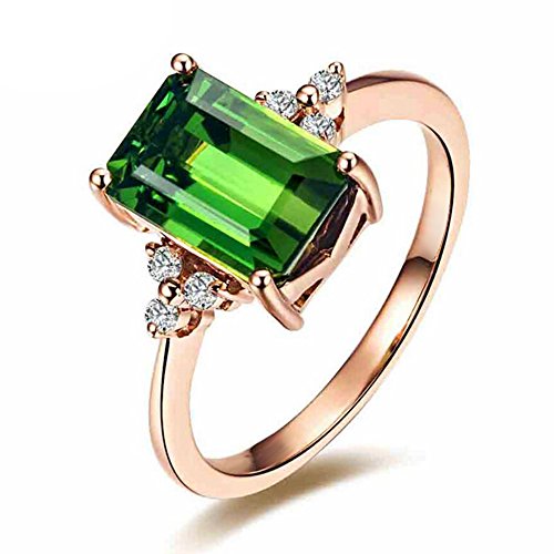 Moda Piedra preciosa Verde Turmalina Esmeralda 14K Oro rosa Compromiso Mujer's Diamante Anillo Conjuntos