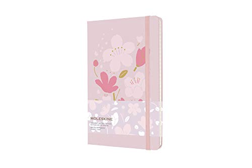 Moleskine Sakura - Cuaderno con gráficos temáticos, hojas de rayas y tapa dura de tela, tamaño grande 13 x 21 cm, color rosa, 240 páginas
